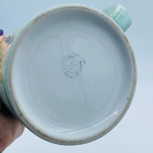 VTG Porcelain Baby Blue Tankard Mug Hand Painted Strawberries Vines Signed OOAK - Picture 8 of 8